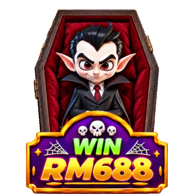 Halloween Monster Hunt: a vampire popping out of a coffin above a WIN RM688 sign